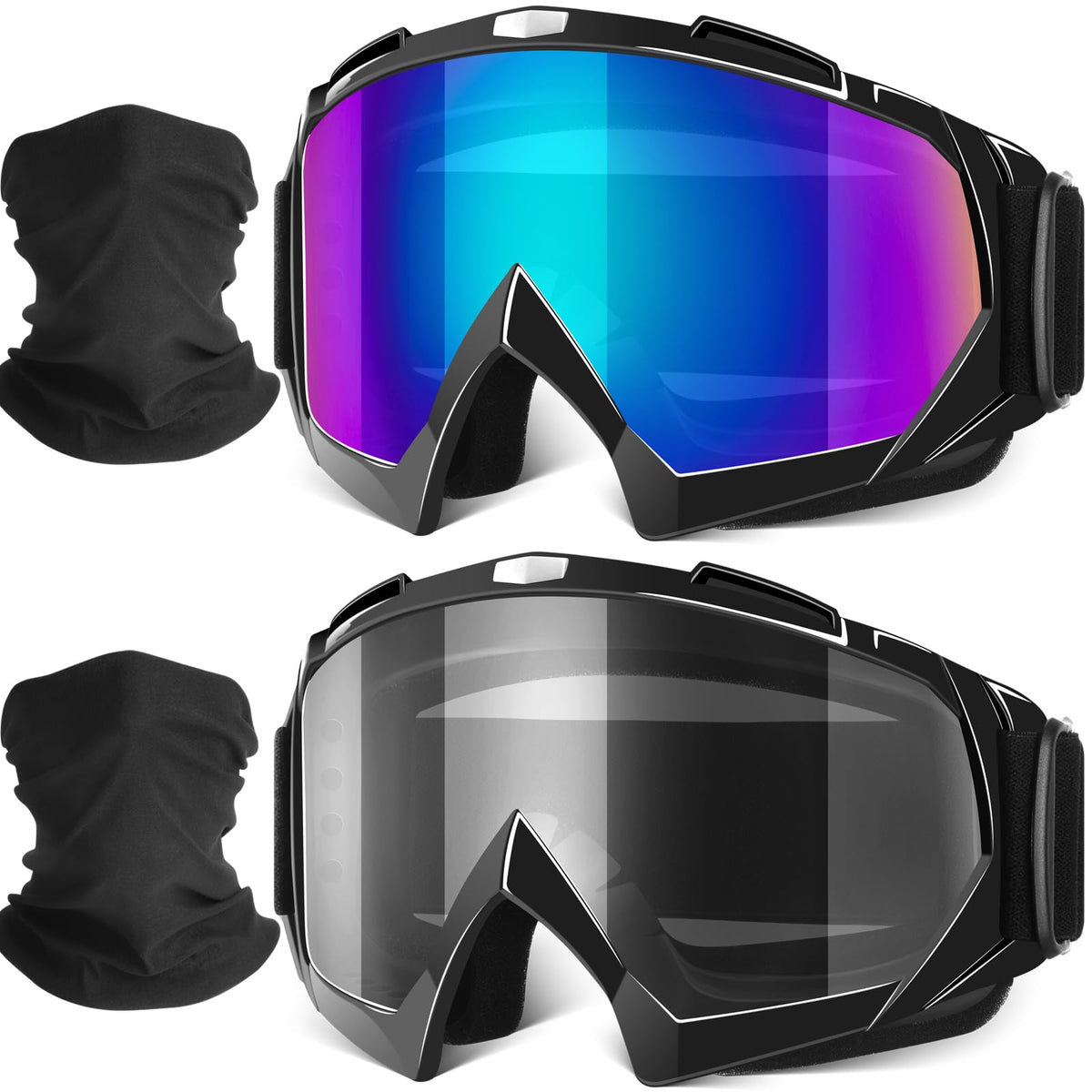 YENPK motorcycle goggles 2-pack, front view, wide lenses for enhanced visibility.