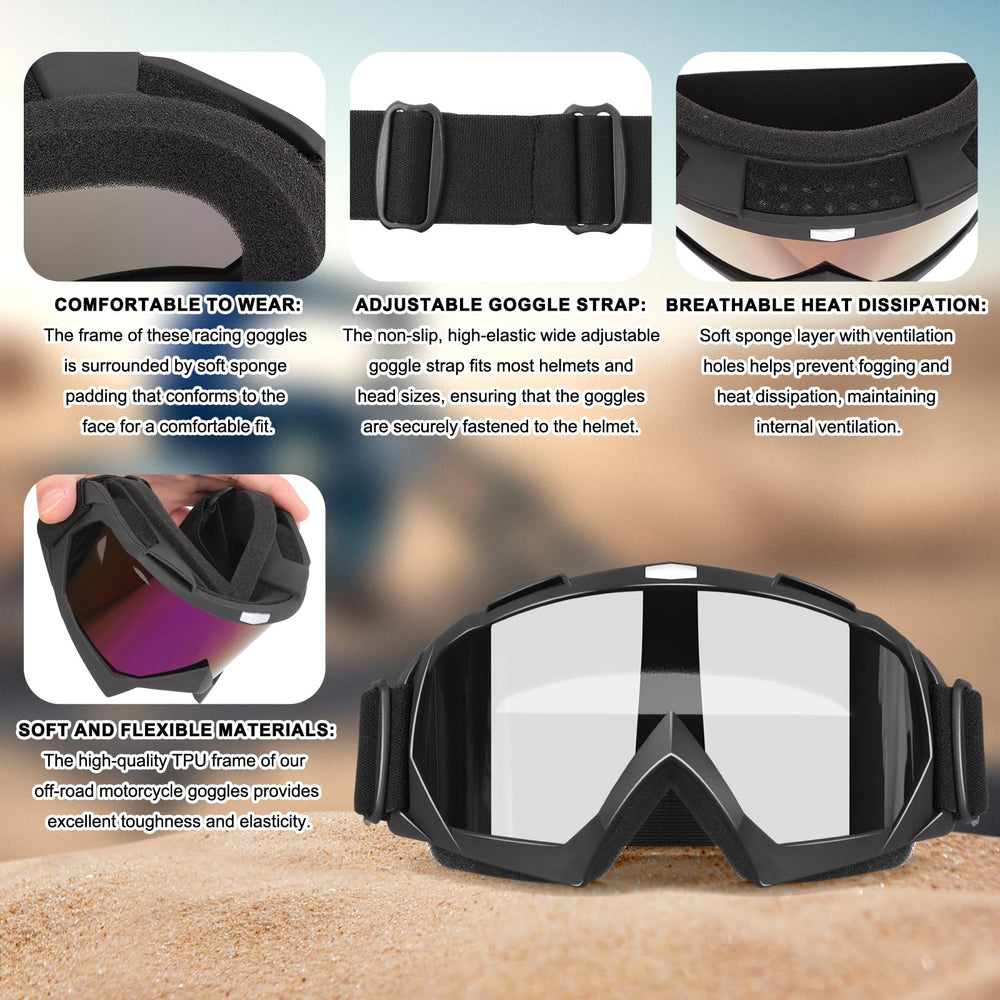 YENPK motorcycle goggles 2-pack, padding close-up highlighting soft foam and ventilation.