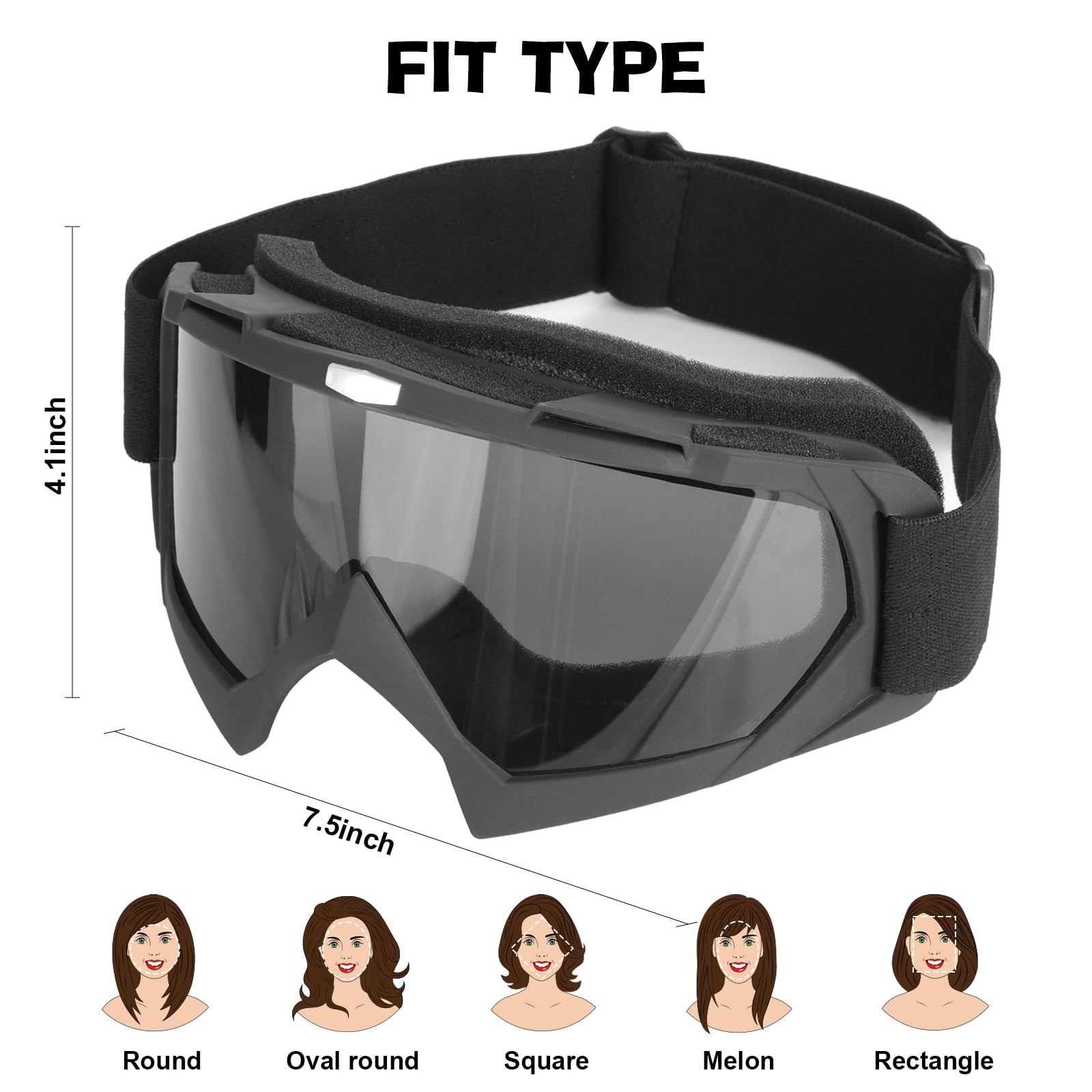 YENPK motorcycle goggles 2-pack, side view, adjustable strap for helmet compatibility.