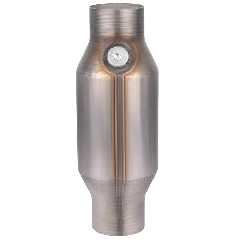 Yeoflagtrade 2.5-inch catalytic converter exterior showcases durable stainless steel for longevity.