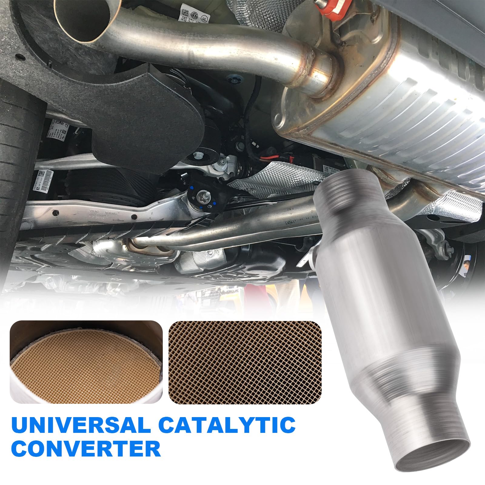 Yeoflagtrade catalytic converter universal-fit option suits multiple vehicle models.