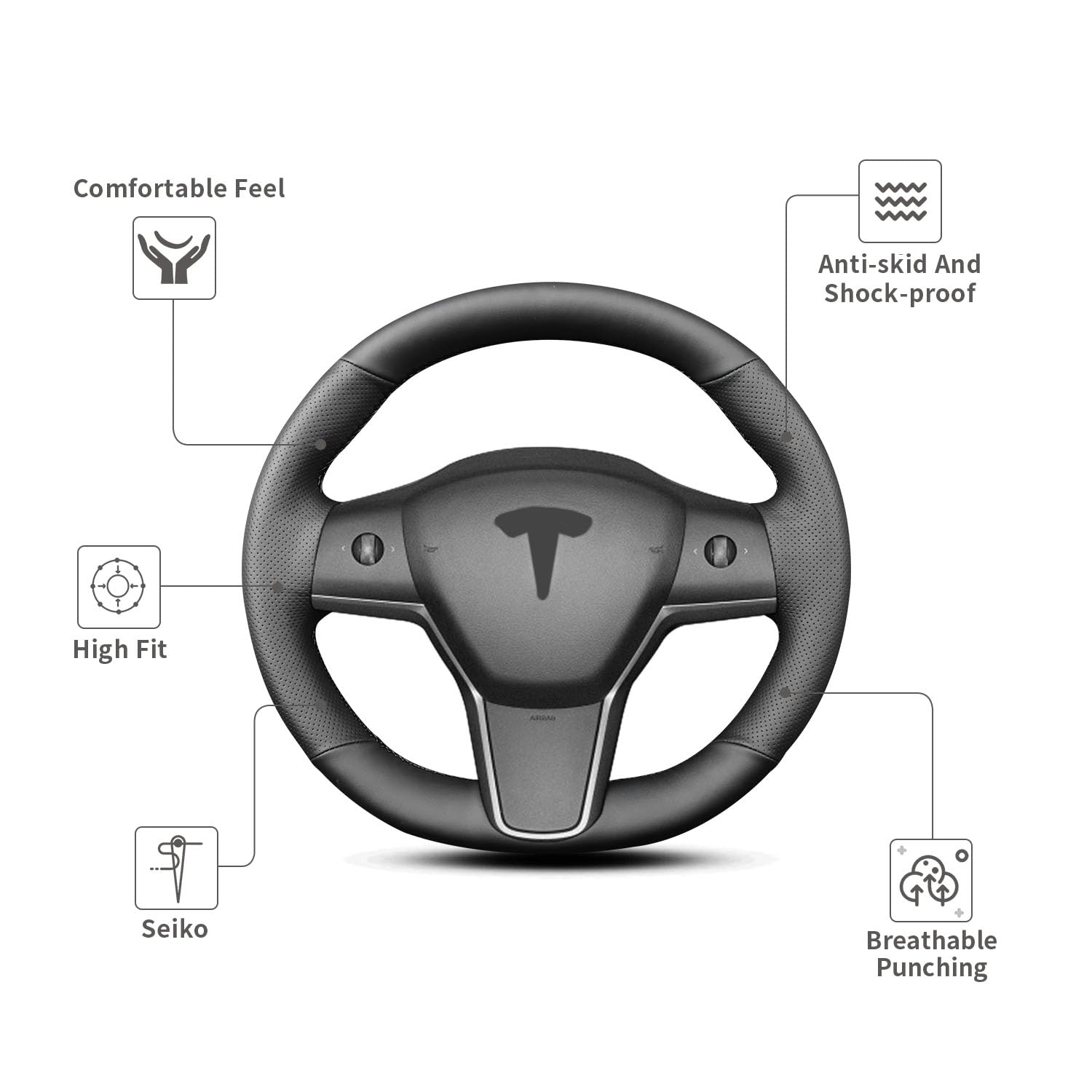 Yeolpise microfiber leather texture provides non-slip, breathable comfort on the wheel.