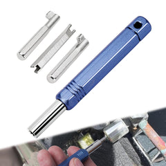 Yernoiy HVAC locking cap tool in use for quick 4-in-1 valve service.