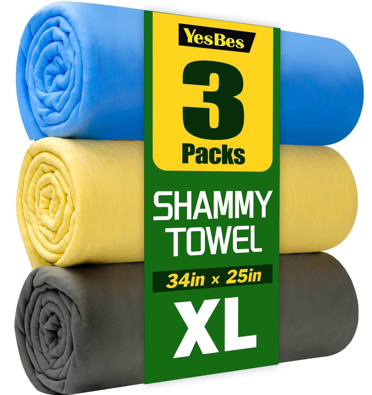 YesBes premium XL shammy 34x25 drying towel for quick car drying