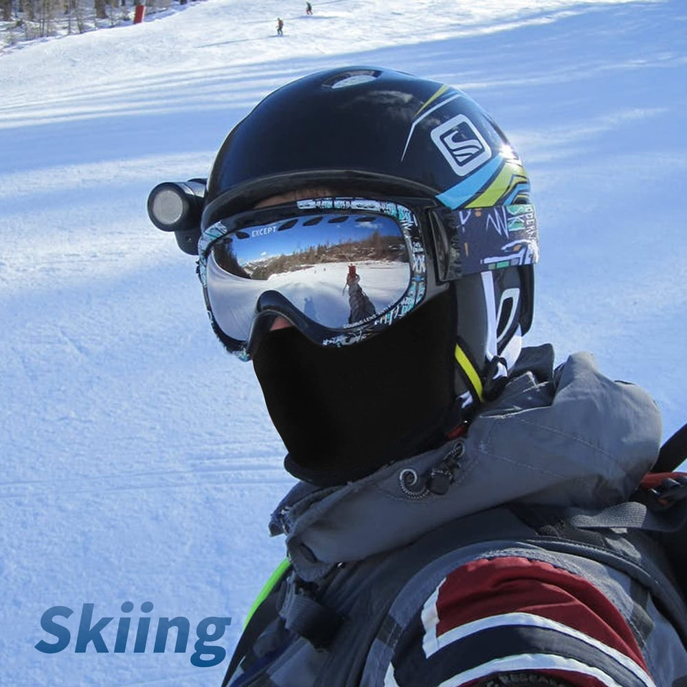 YESLIFE balaclava worn as half mask for versatile layering.