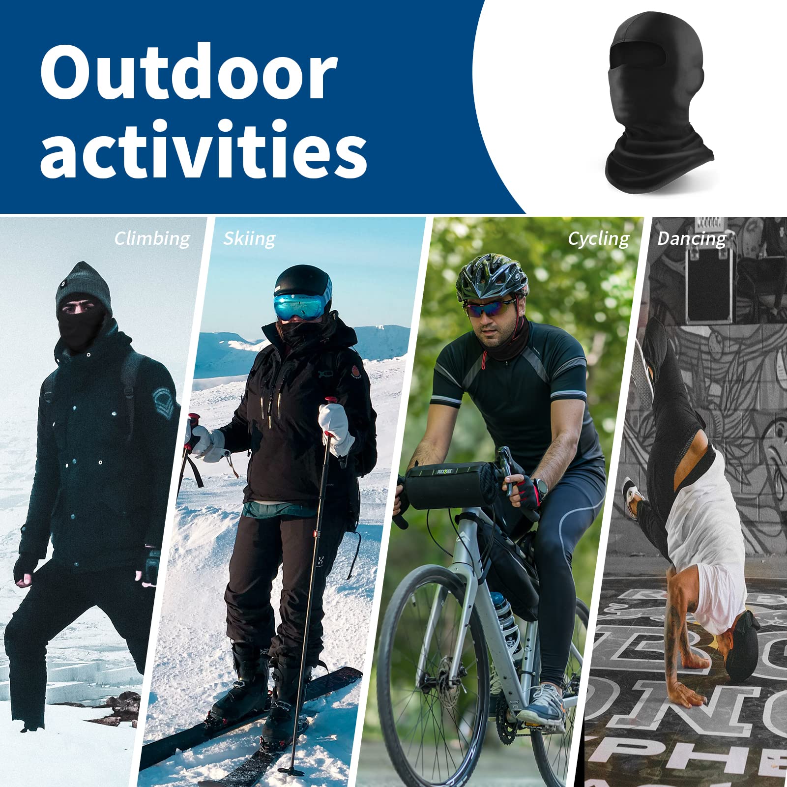 YESLIFE balaclava moisture-wicking fabric keeps skin dry during activity.