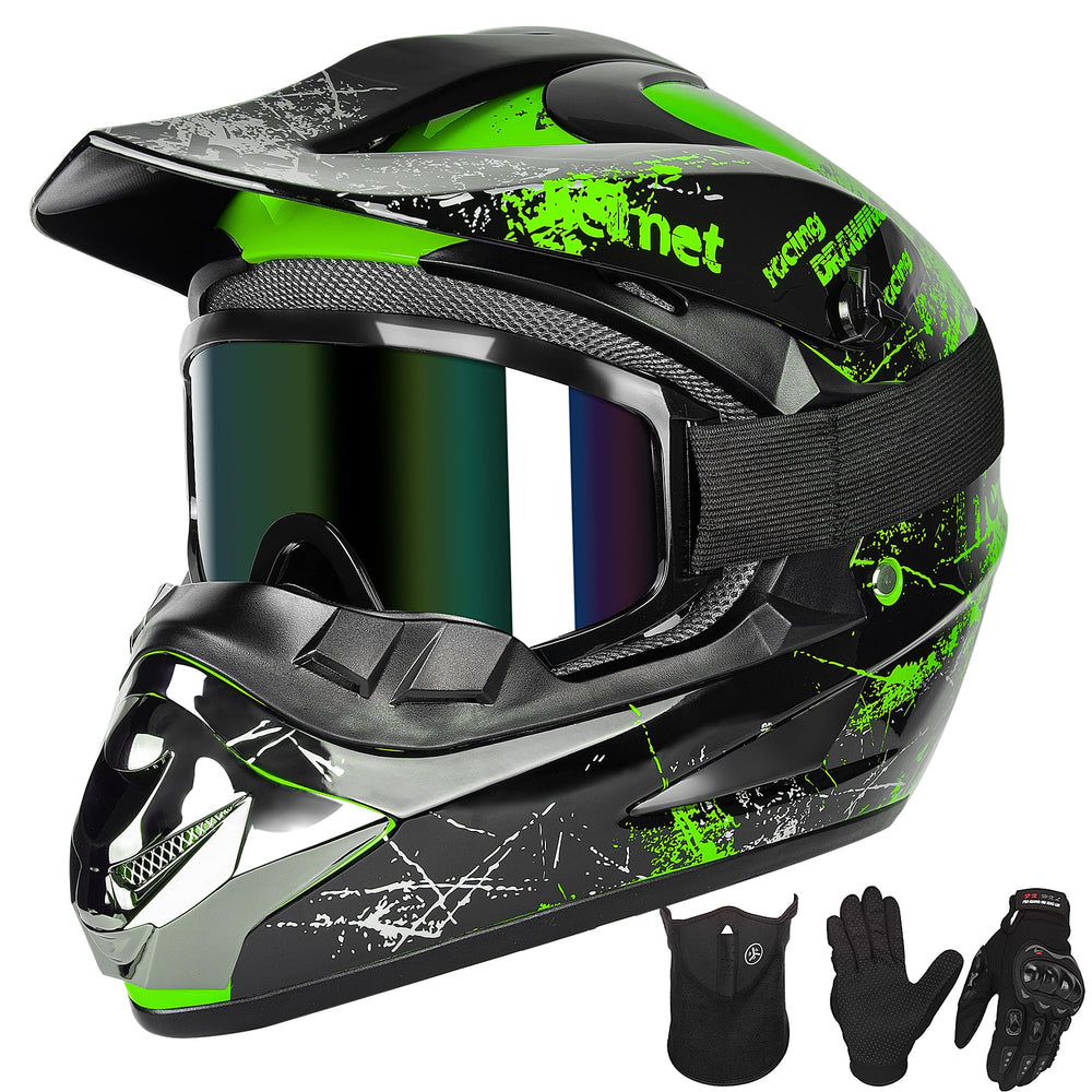 Yesmotor youth motocross helmet green front view for reliable protection on off-road rides