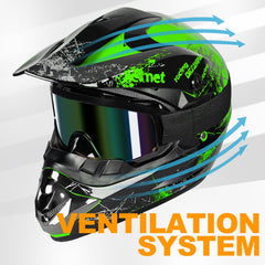 Yesmotor youth motocross helmet green side view for comfortable wind-resistant riding