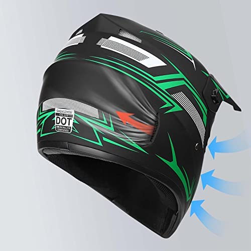 Yesmotor youth motocross helmet green interior lining removable for cleaning