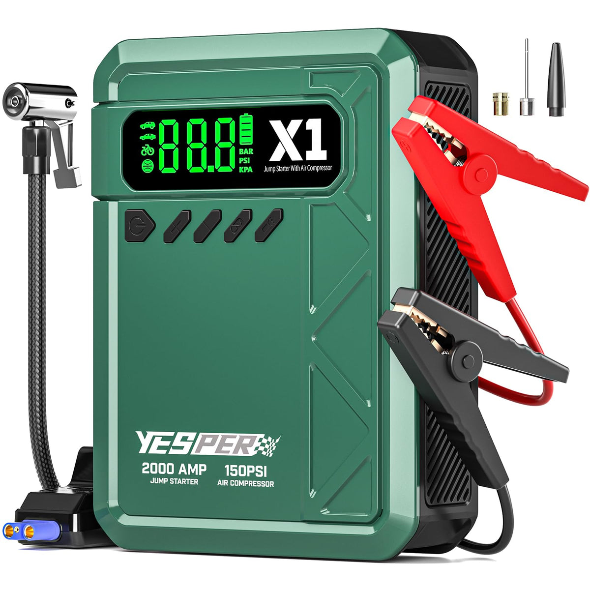 YESPER jump starter with air compressor inflates tires quickly and safely
