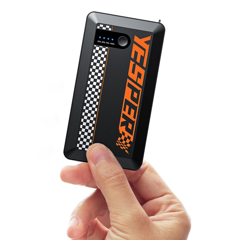 YESPER jump starter compact size for easy storage and portability.