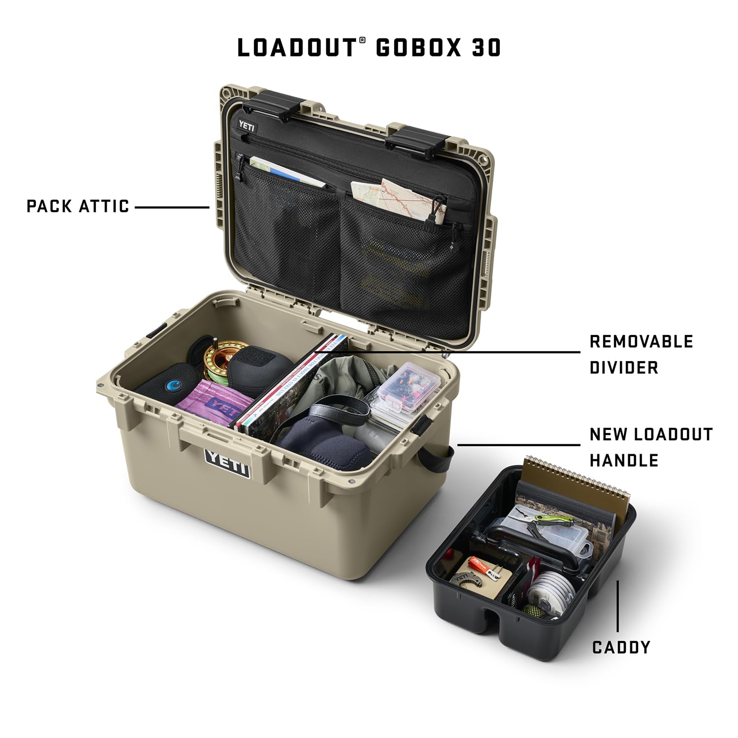 YETI LoadOut 30 GoBox with heftyhauler handle for easy transport.
