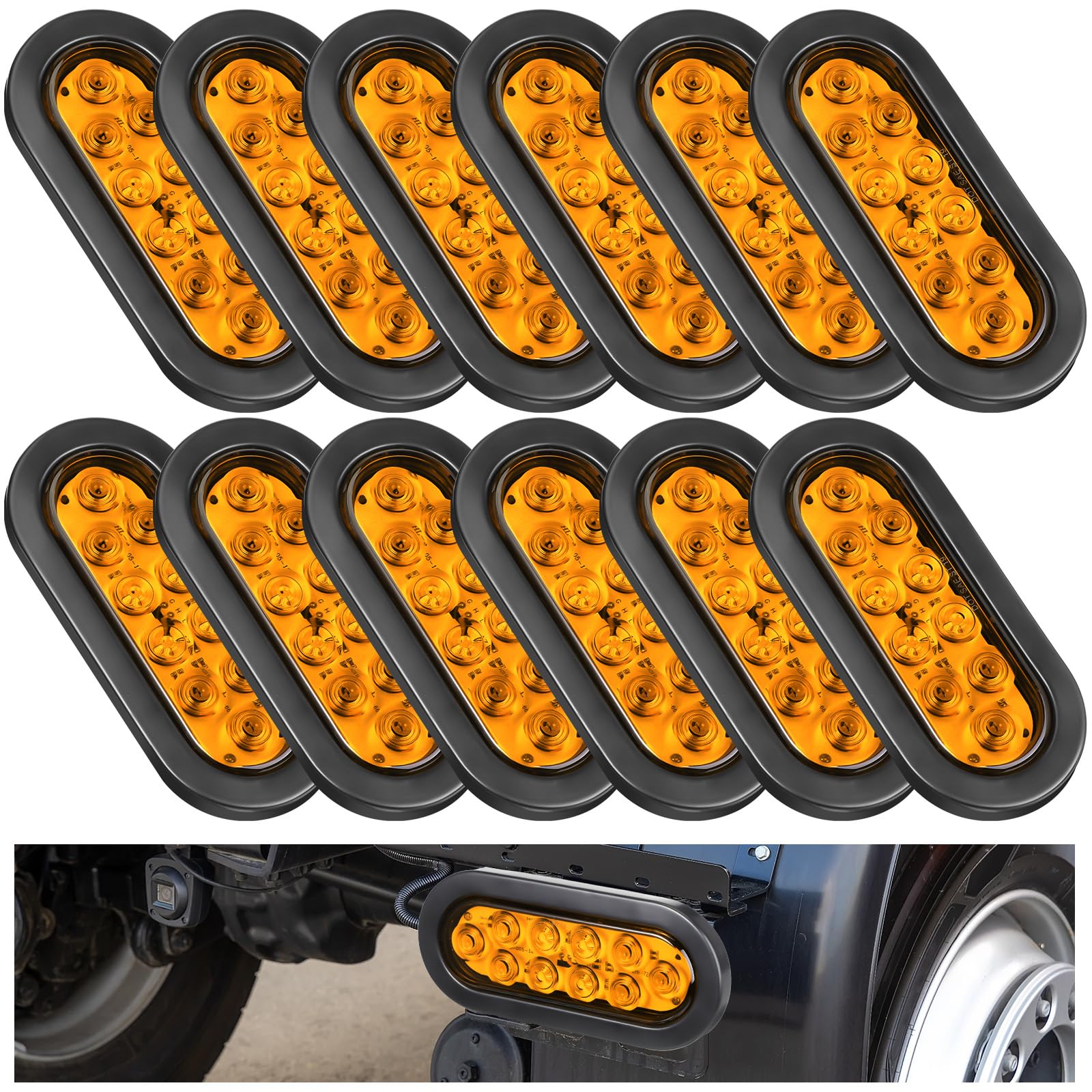 Yexiya 12-pack oval LED trailer light with yellow lens boosts daytime visibility
