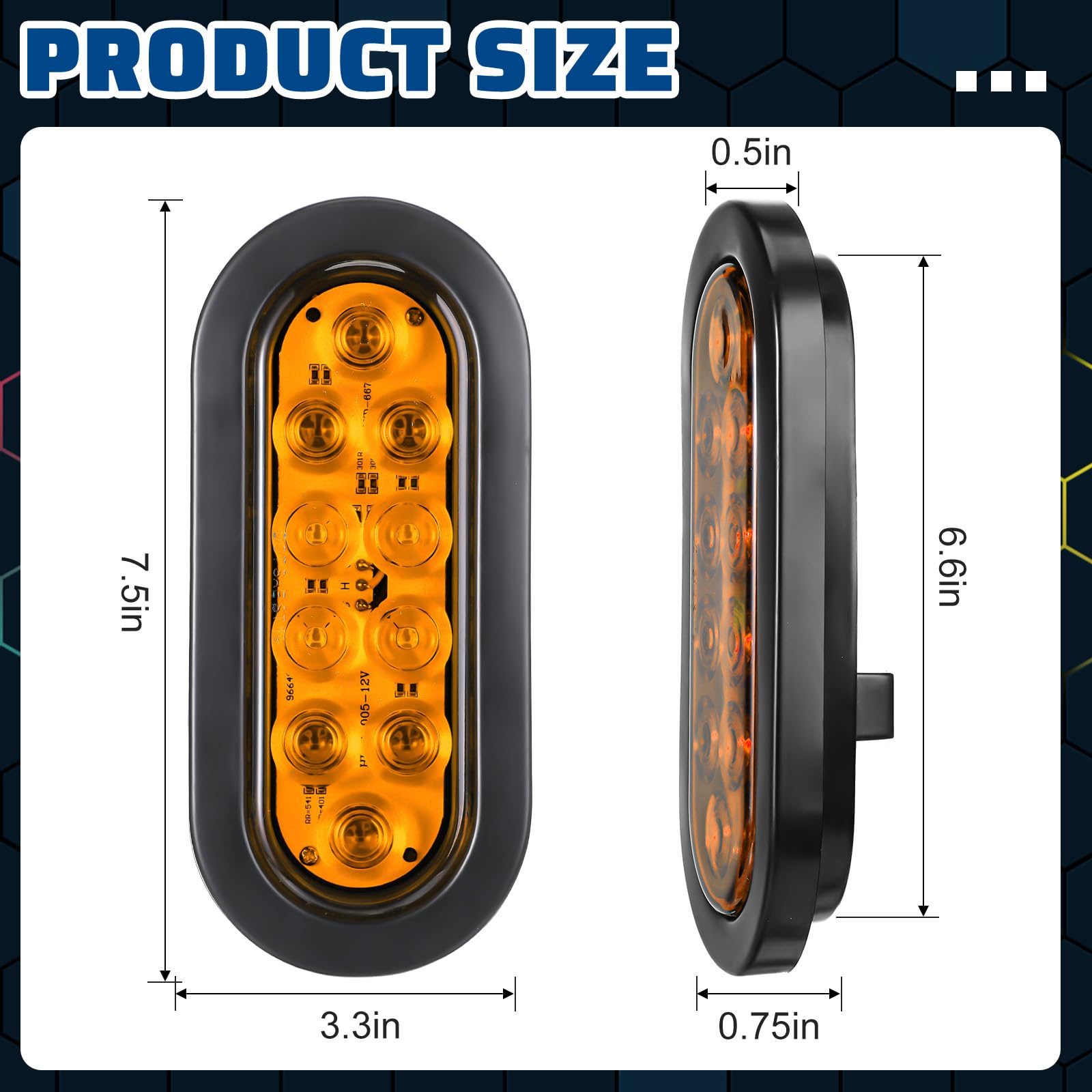 Yexiya oval LED trailer light showing 10 LEDs and bright signaling