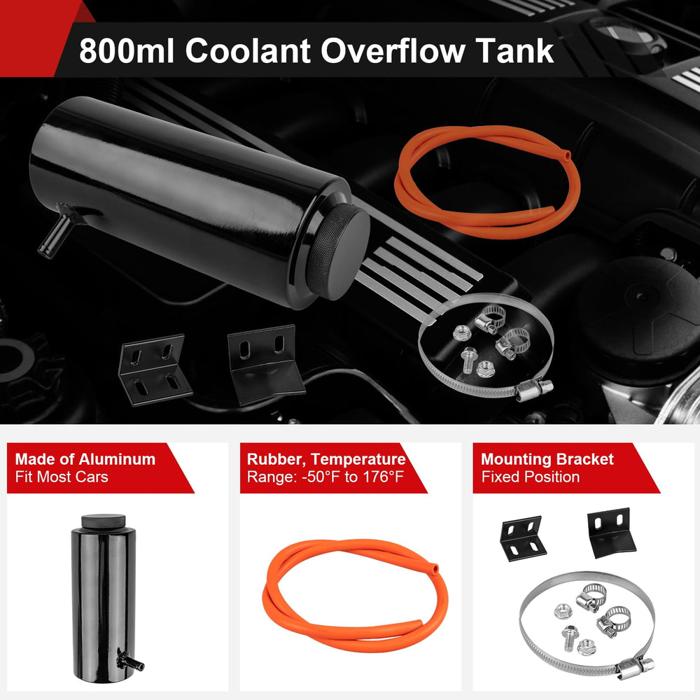 YEYETUO coolant overflow tank with cap and hose supports secure hose connections.