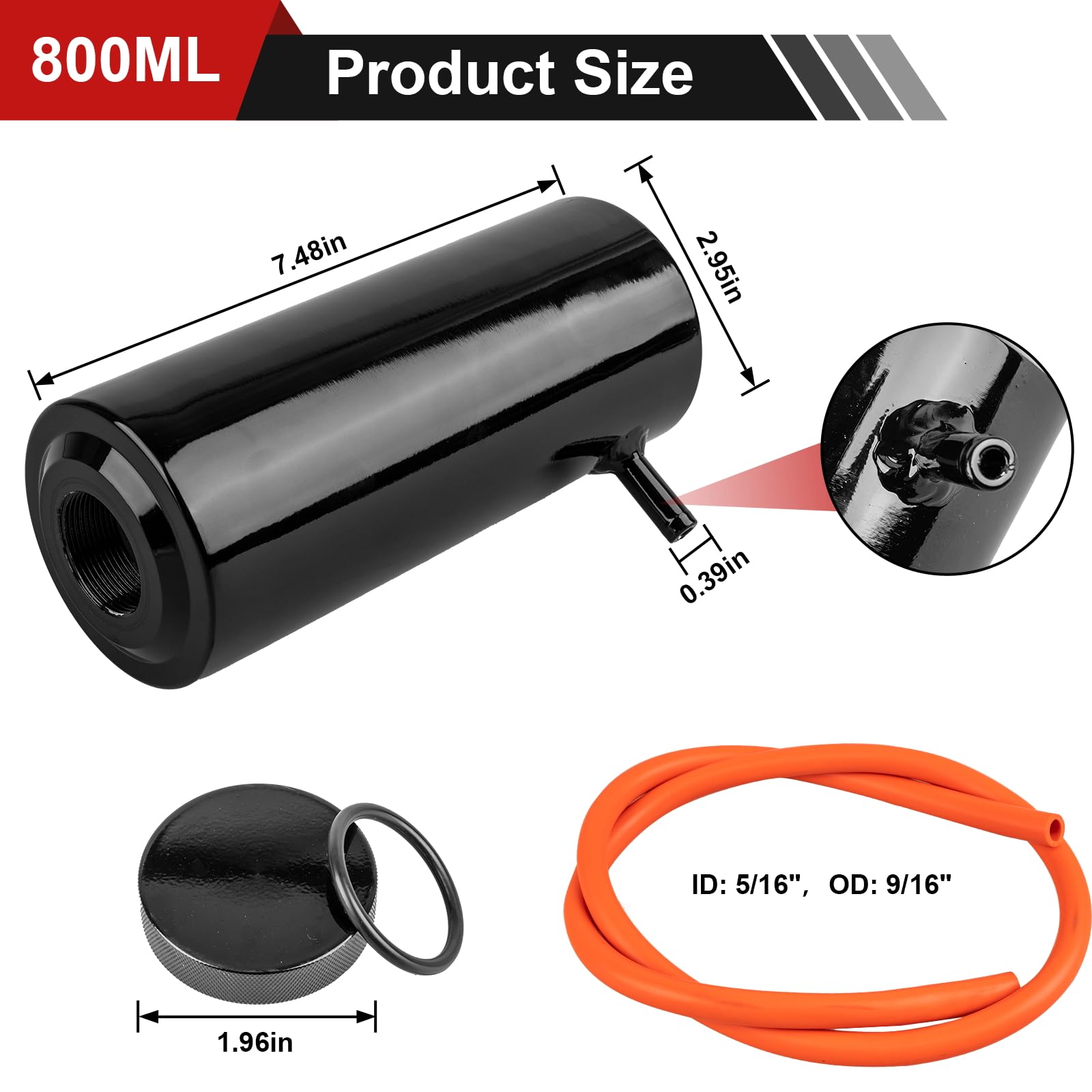 YEYETUO coolant overflow tank shows O-ring seal detail for leak-free operation.
