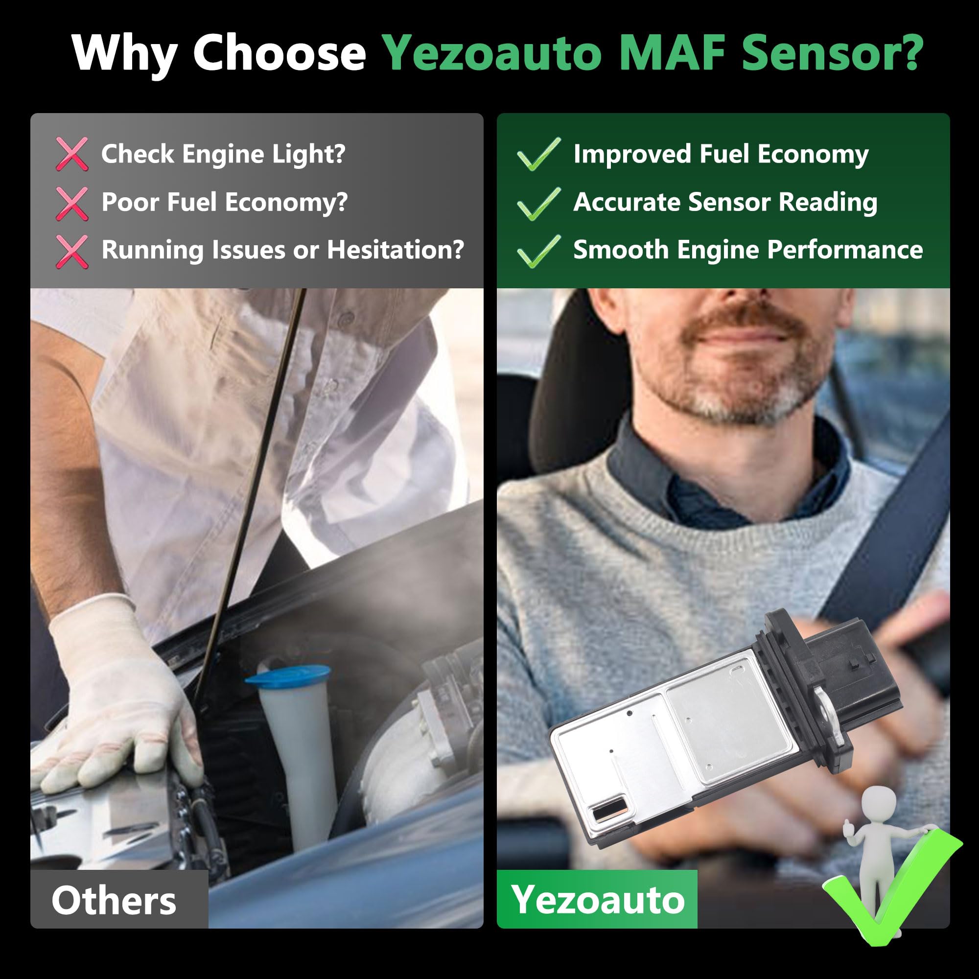 Yezoauto MAF sensor internal chip ensures accurate airflow readings.