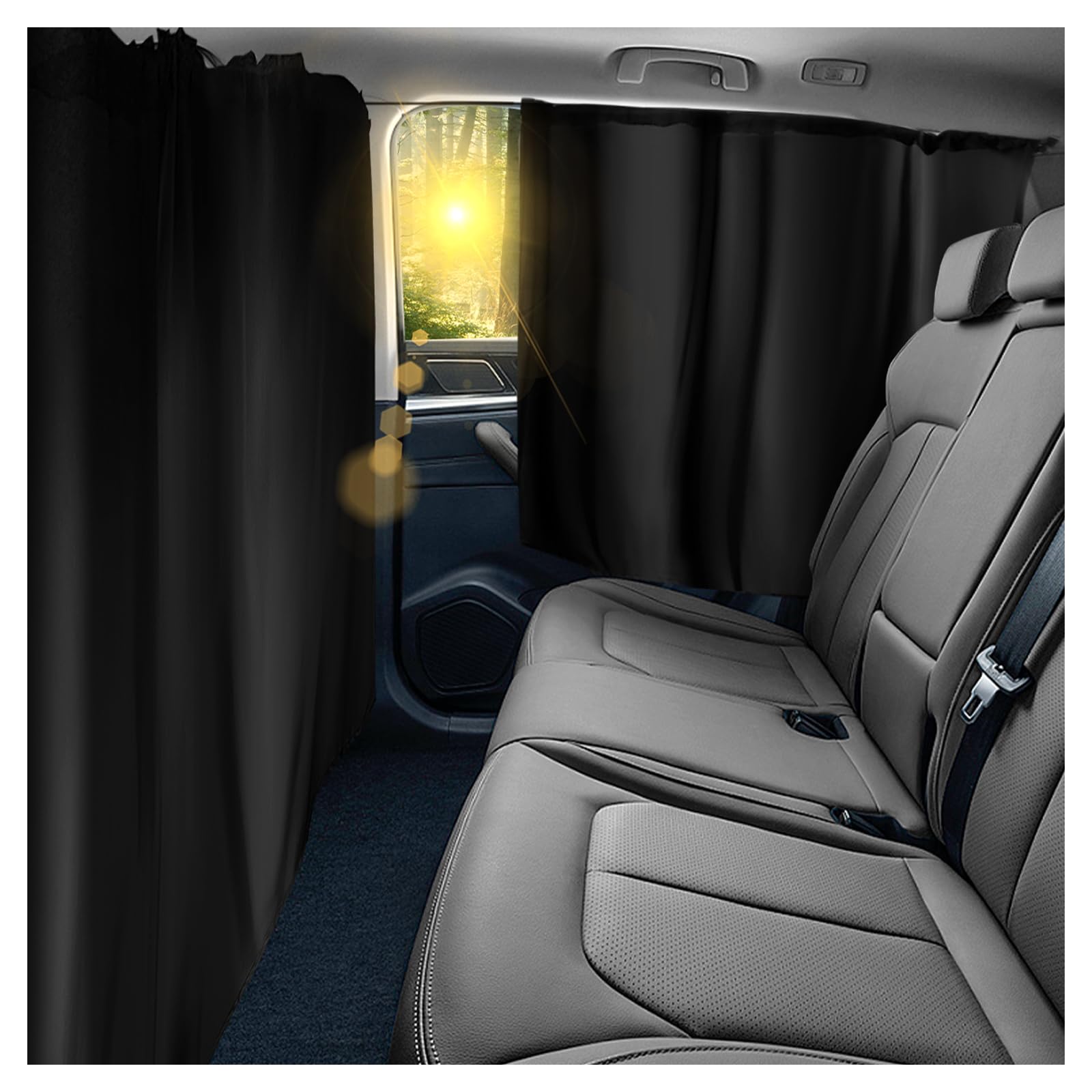 YGDMD divider curtain blocks glare and privacy inside the car.