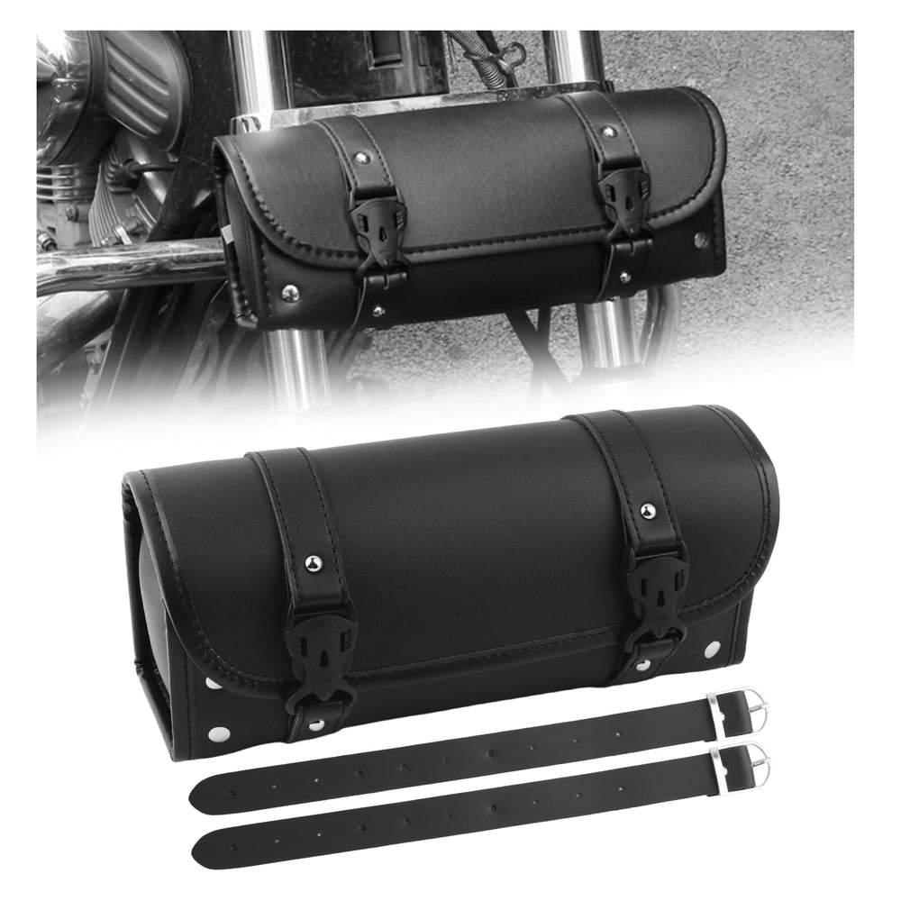 YGDMD leather handlebar bag front view with spacious storage for phone and wallet.