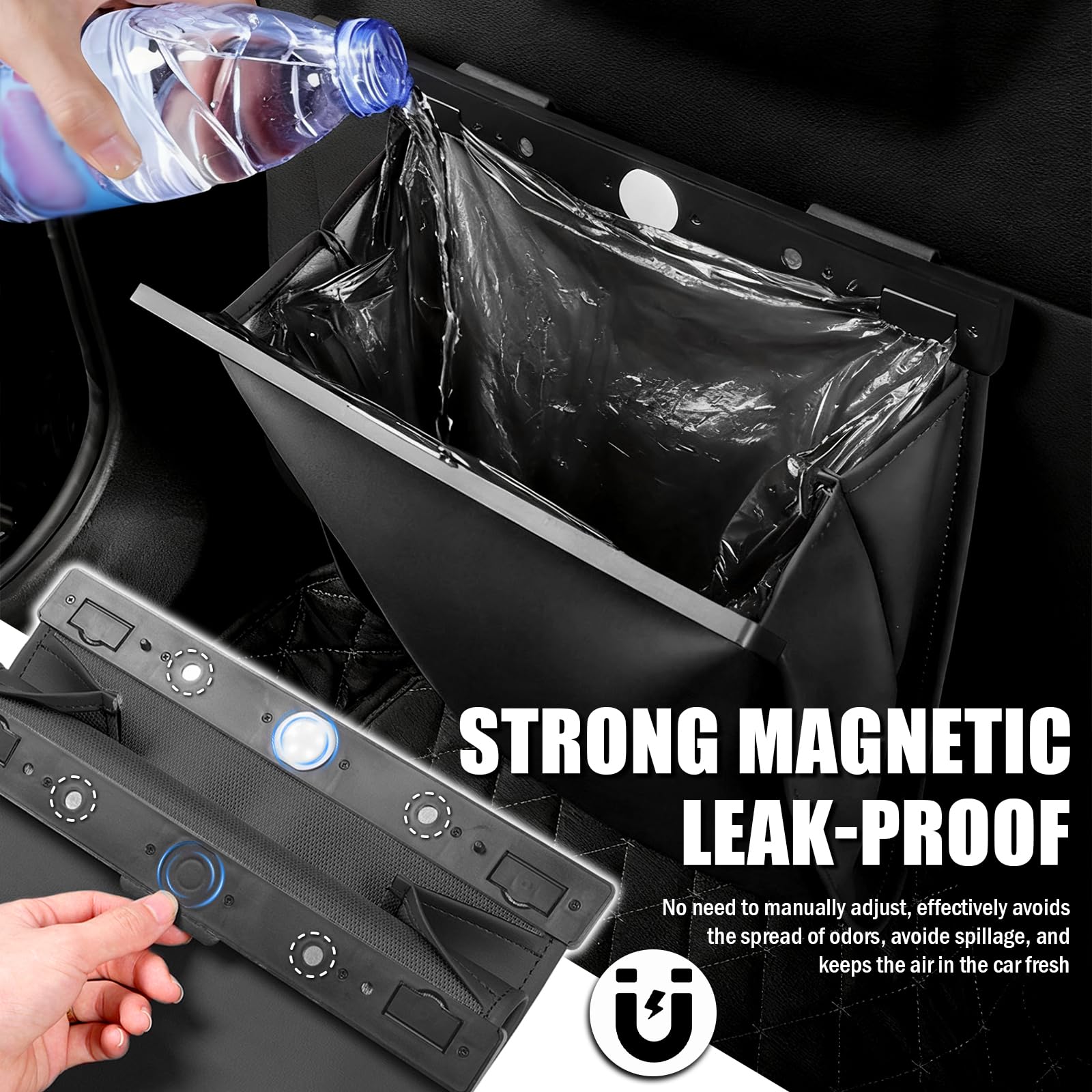 YGDMD PU leather finish on car trash can for durable interior look