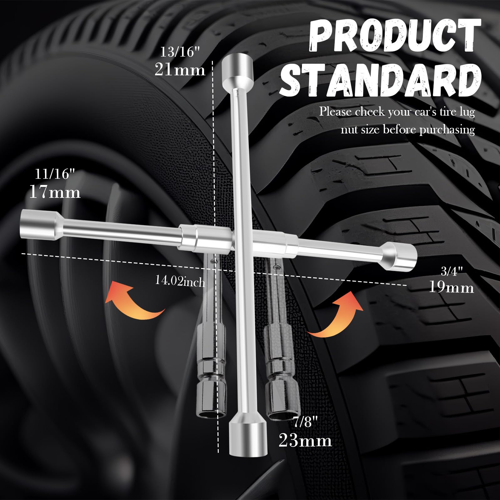 YGDMD four-way lug wrench with socket sizes 17mm–23mm for versatile tire work