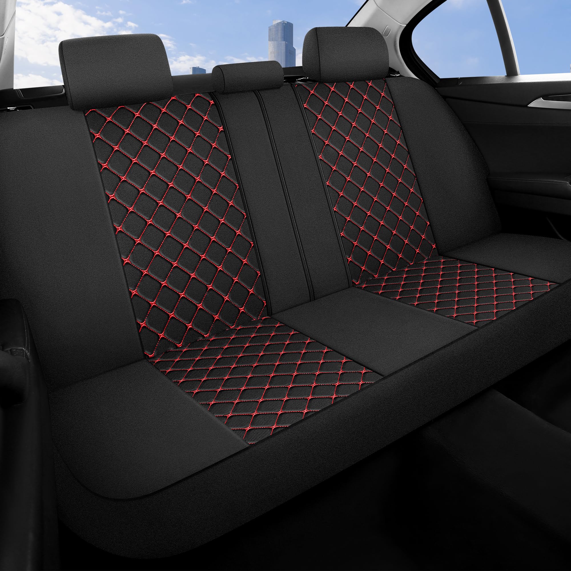 YGL seat covers close-up on mesh fabric texture for durability.