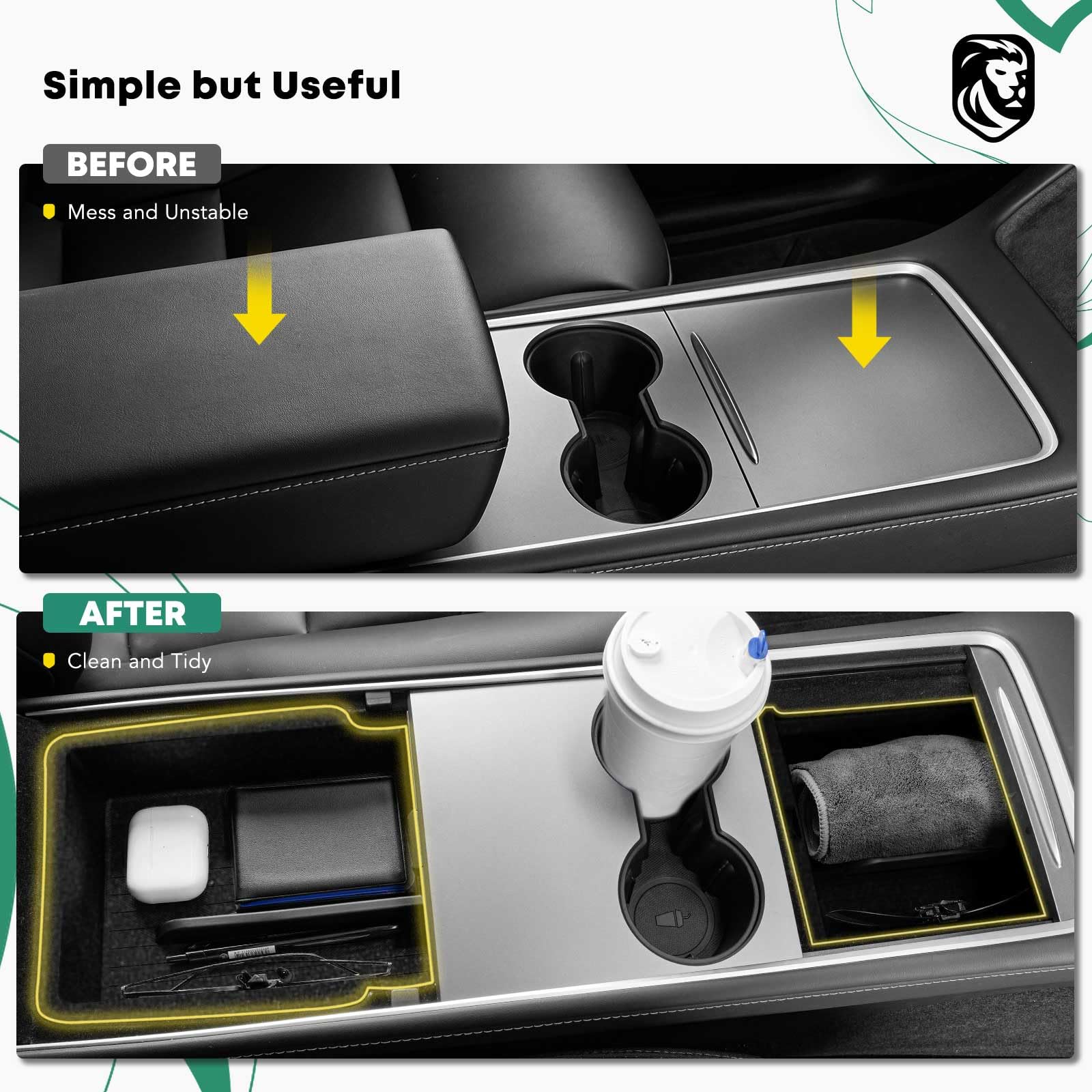 YHTAUTO center console organizer installs without drilling, preserving interior fit.