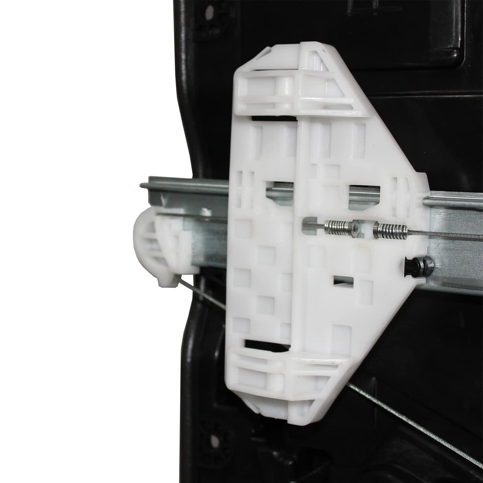 YHB rear left regulator mechanism close-up, Ram 1500 DS, robust construction visible.