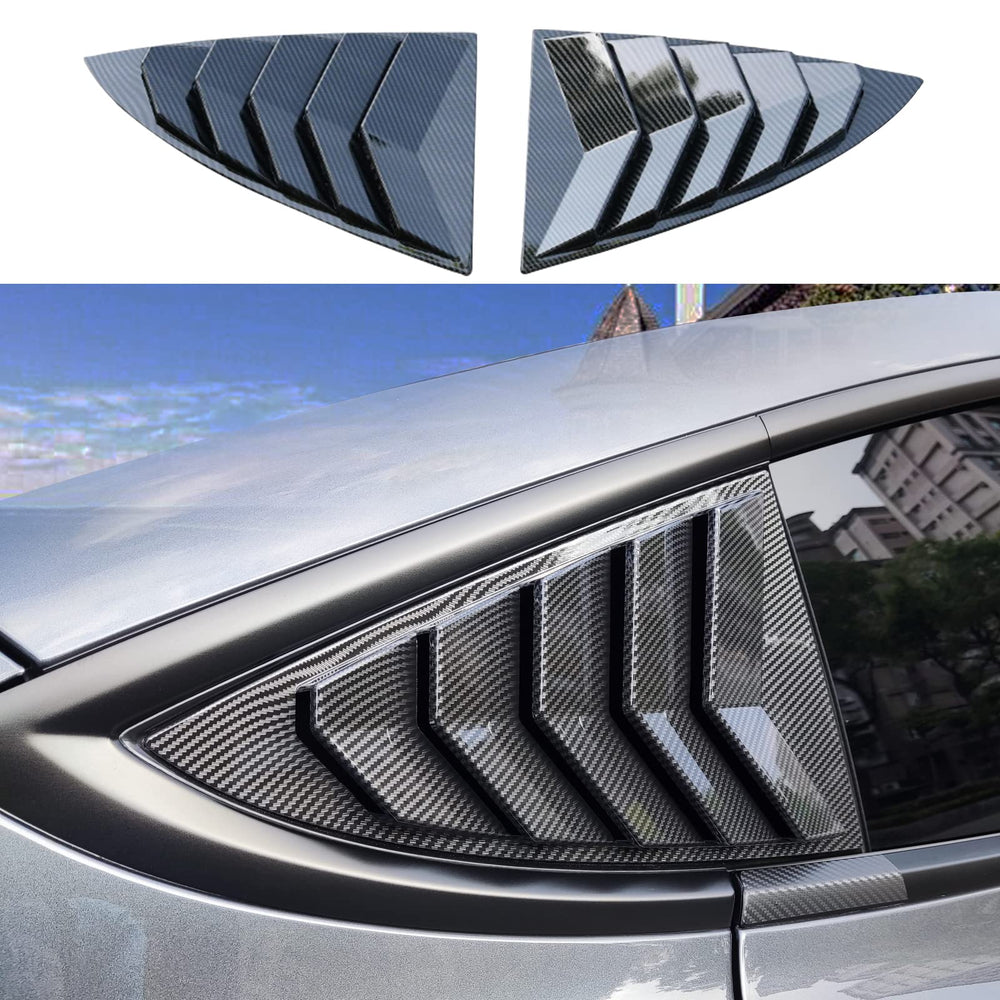 YHCDSEA rear window louver in glossy carbon for Model 3, adds sport look and protection.