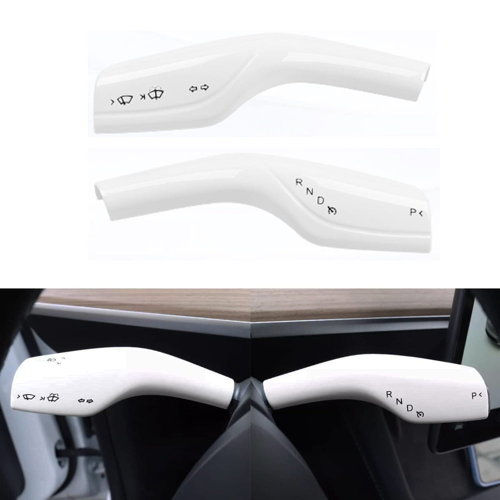 YHCDSEA steering lever cover on Tesla Model 3/Y with precise fit and white finish