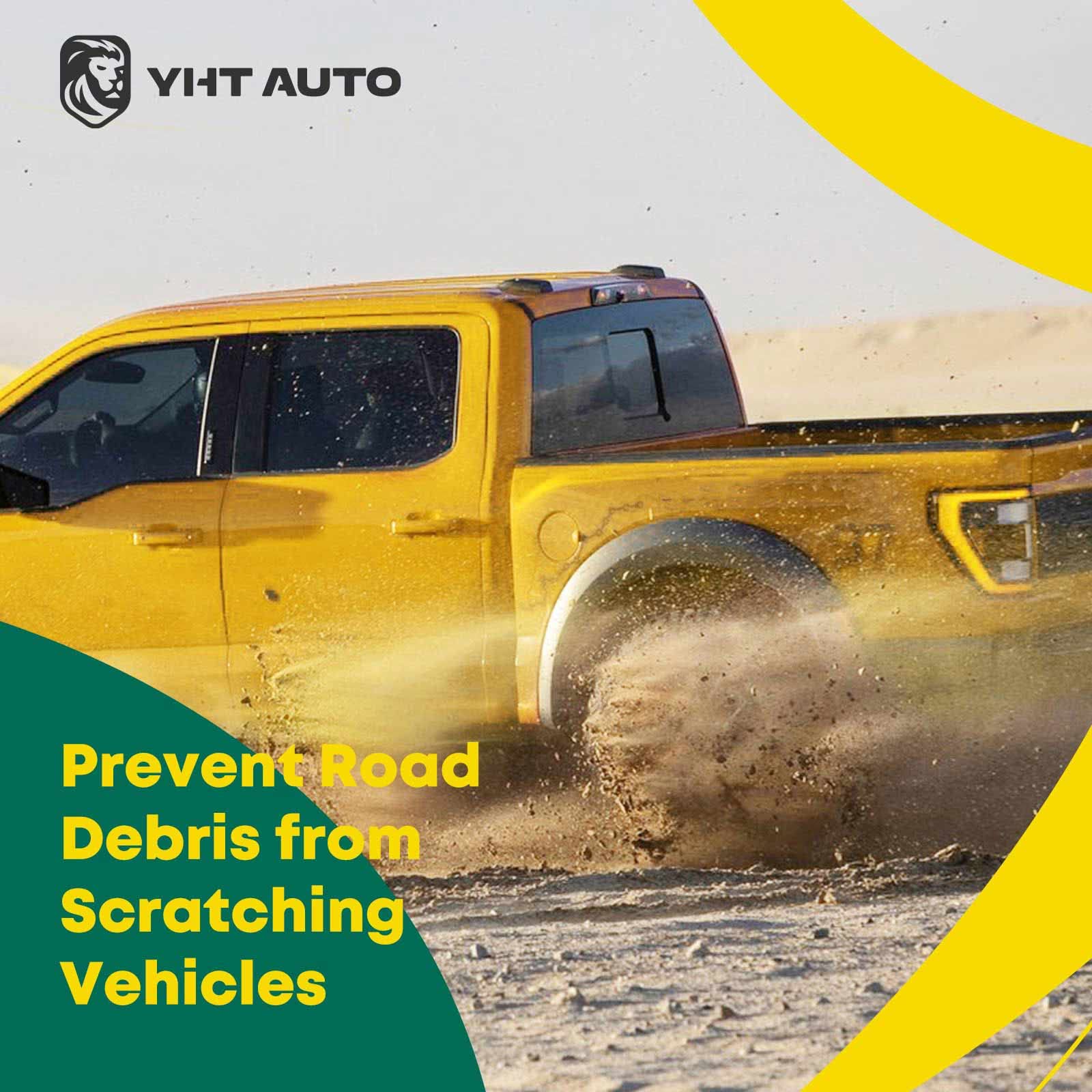 YHTAUTO fender flare side-profile highlights the vehicle silhouette and stance.