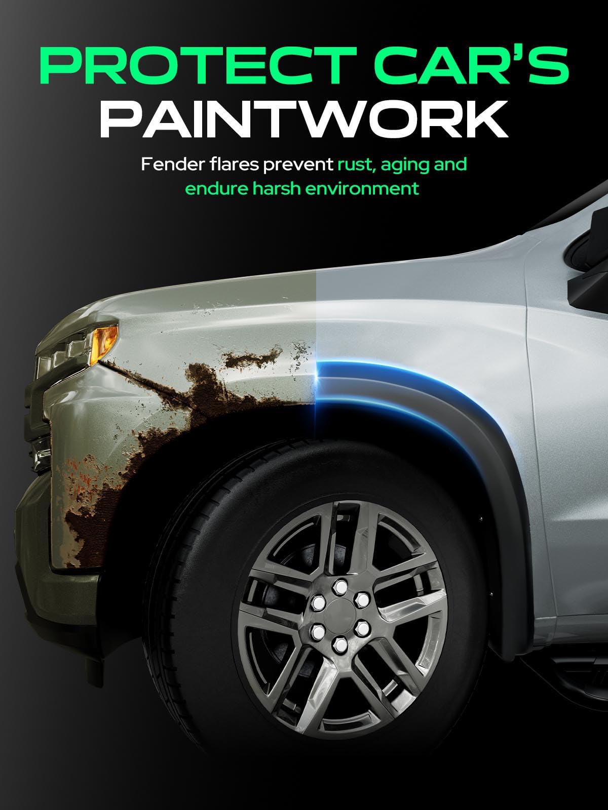YHTAUTO flare shields wheel wells during gravel and mud