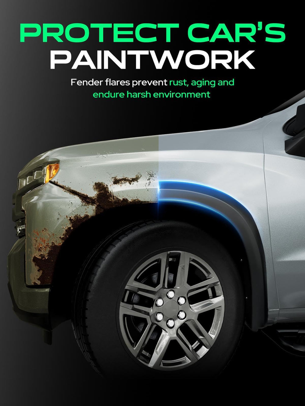 YHTAUTO flare shields wheel wells during gravel and mud