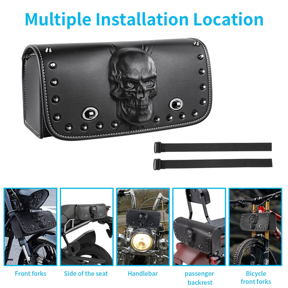 YHTIMIOX skull saddle bag left side highlights durable PU leather and style.