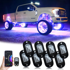 YiLaie 8-pod rock lights kit front view for better off-road visibility.