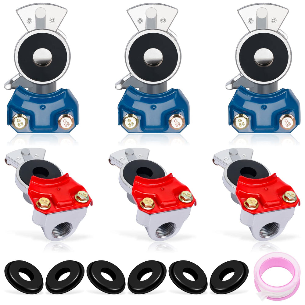 YiaChuii Glad Hands blue and red set packaging shows durable aluminum construction for tough trailer connections.