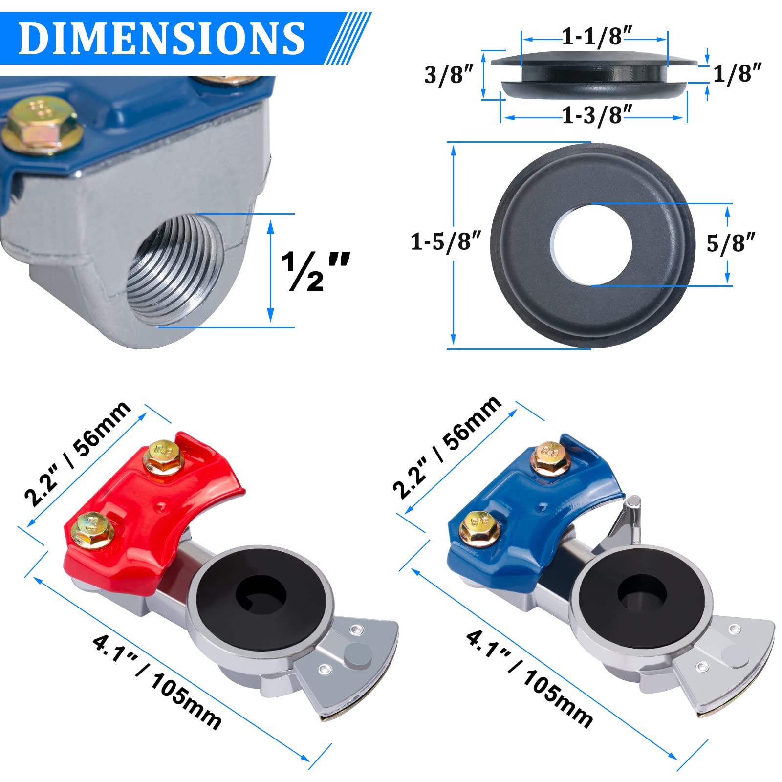 YiaChuii Glad Hands blue service and red emergency in close-up highlight color coding for quick identification.