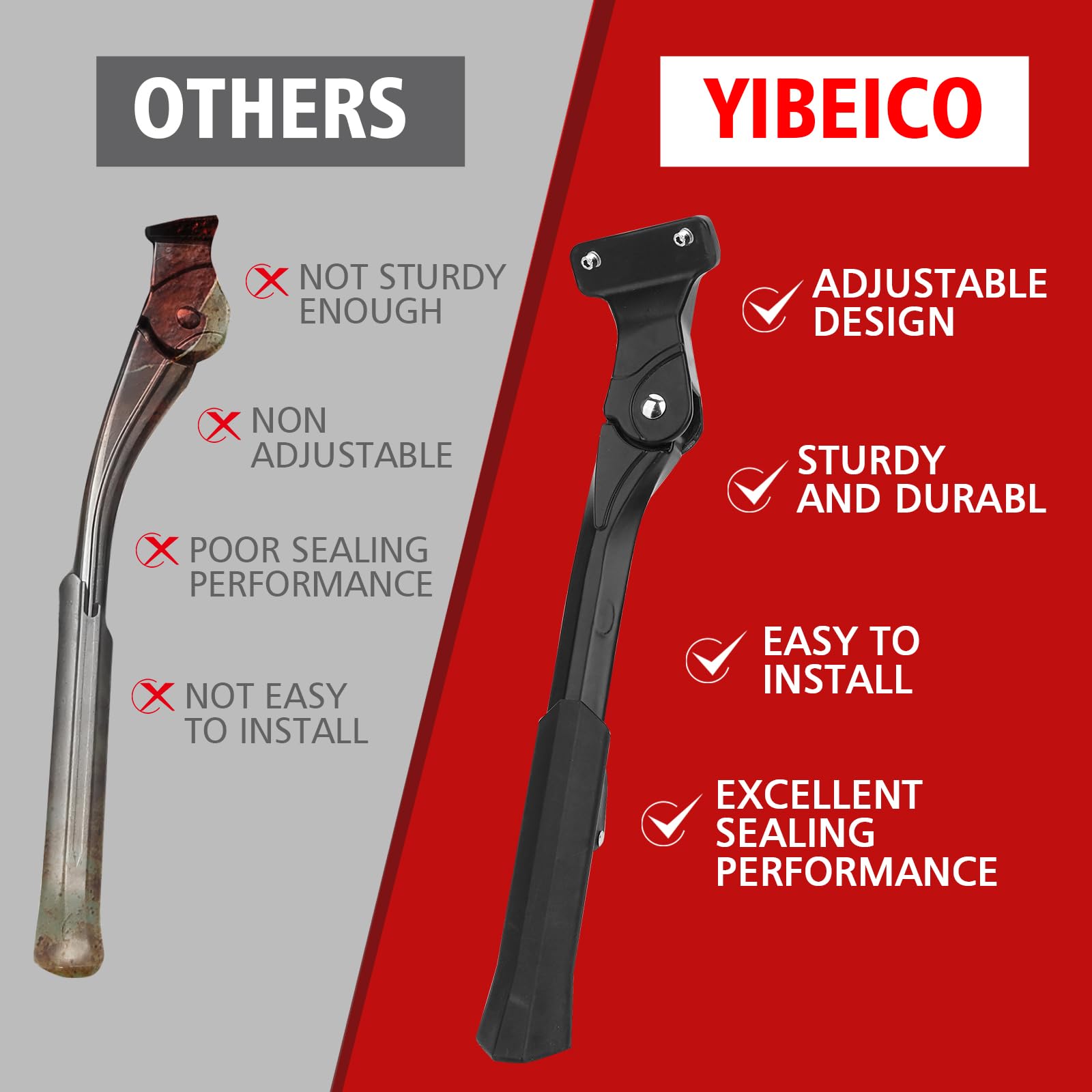 YIBEICO adjustable-length kickstand lets you park on varied surfaces with ease.