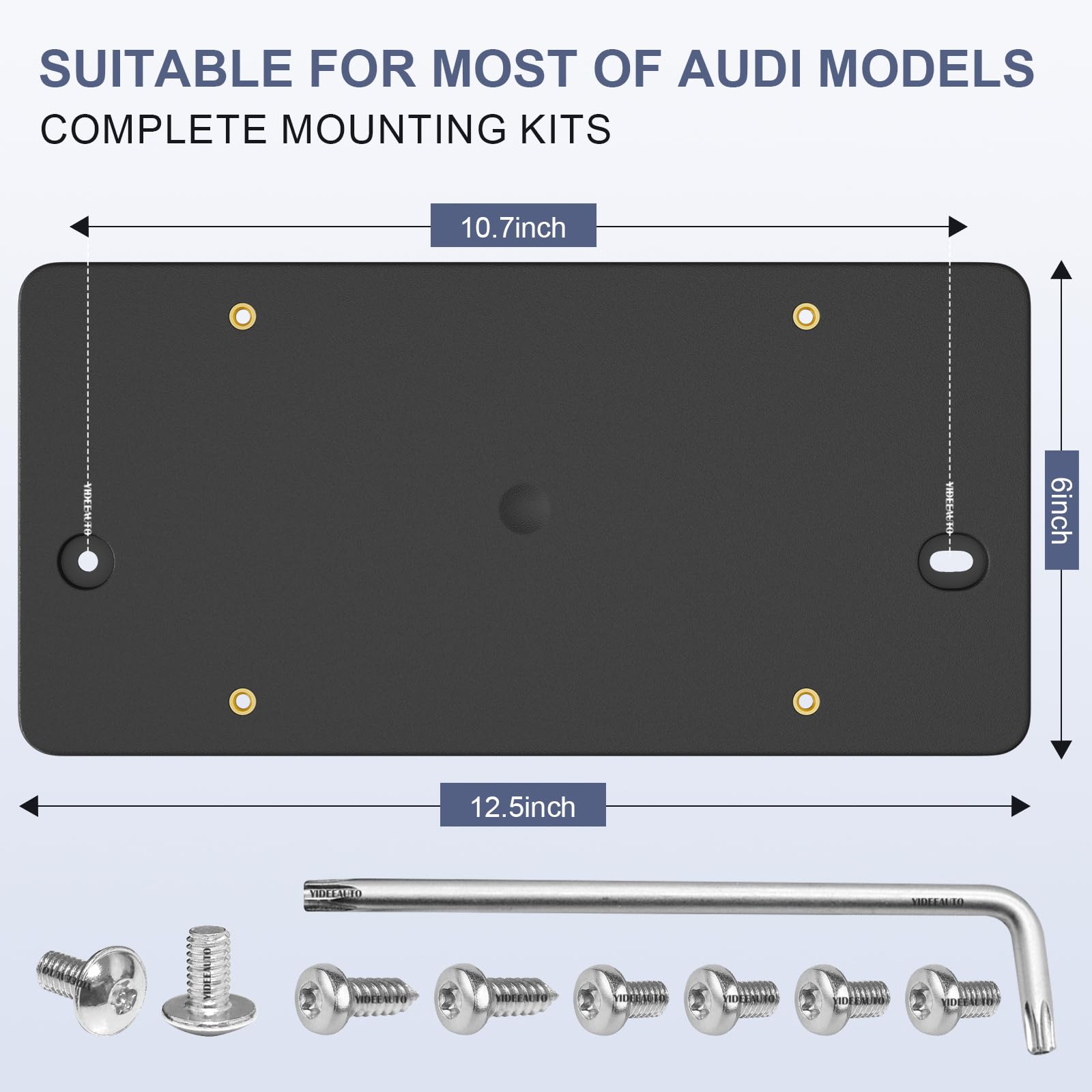 YIDEEAUTO install kit for Audi plate bracket simplifies mounting and saves time.