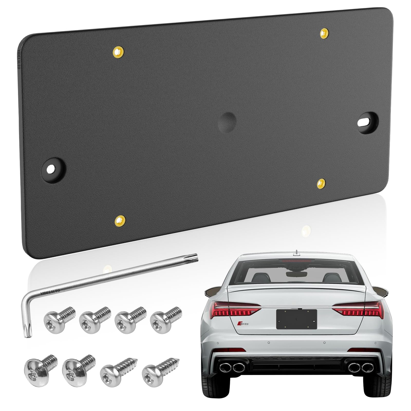 YIDEEAUTO rear license bracket on Audi front bumper for a flush, secure fit.