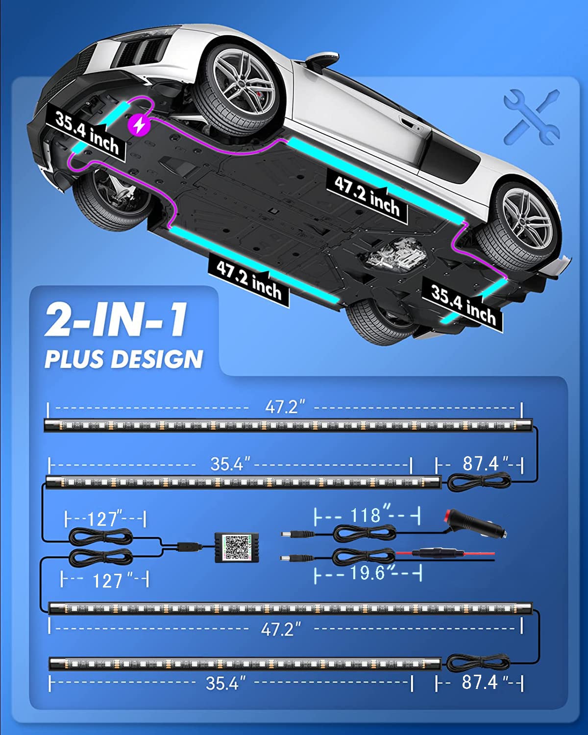Yielinth LED underglow kit 12V power options for quick setup