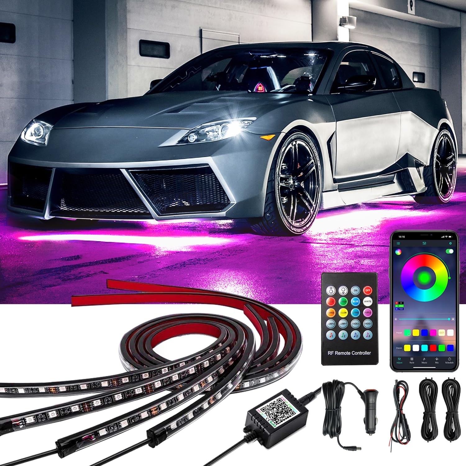 Yielinth underbody lights illuminate your car with a vibrant, multicolor glow.