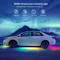 Yielinth underglow kit side view displays flexible installation for various vehicle types.
