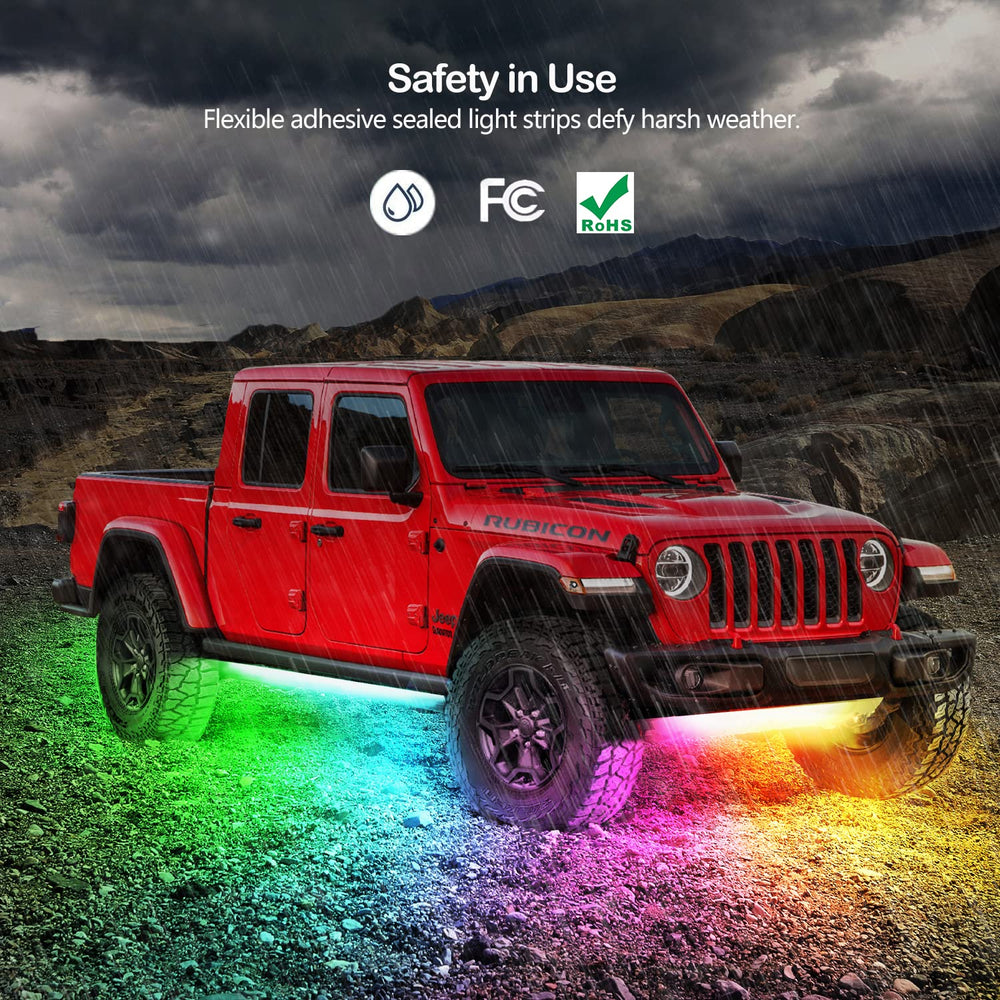 Yielinth underglow kit waterproof design ensures durability in rain and road spray.