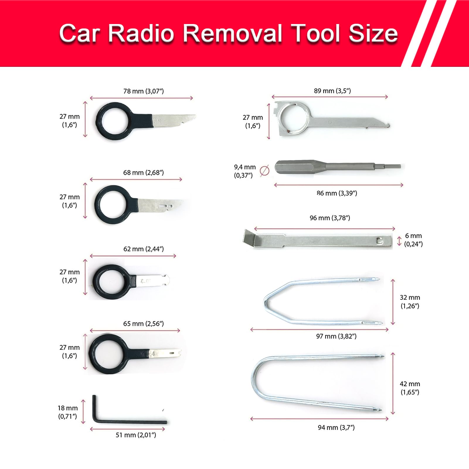 U-hook removal tools shown for easy access behind dash panels.