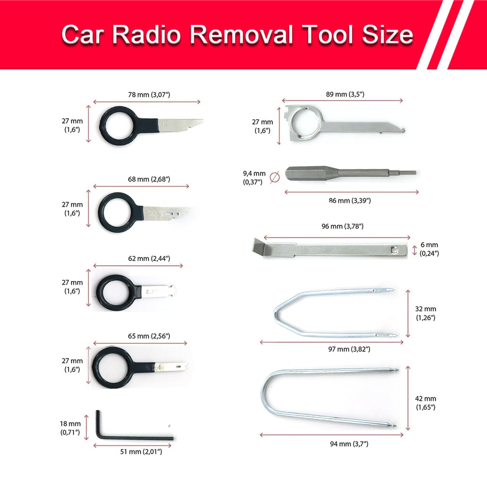 U-hook removal tools shown for easy access behind dash panels.