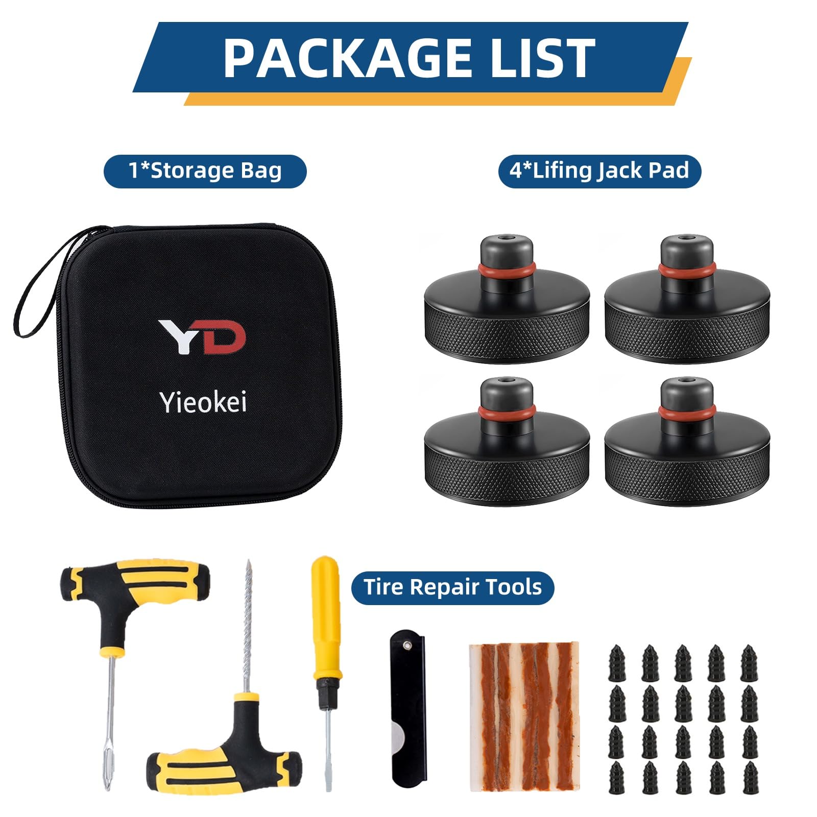 Yieokei jack pads cushioning undercarriage to protect battery and paint.