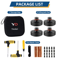 Yieokei jack pads cushioning undercarriage to protect battery and paint.
