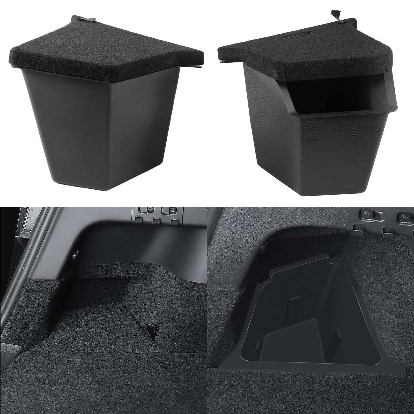 Yieokei trunk bin with lid in Tesla Model Y Juniper for neat storage.
