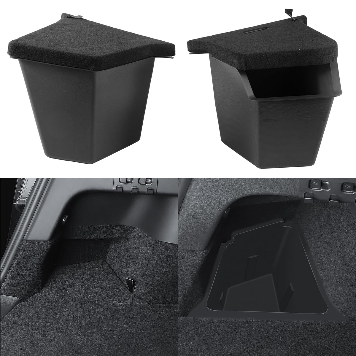 Yieokei trunk bin with lid in Tesla Model Y Juniper for neat storage.